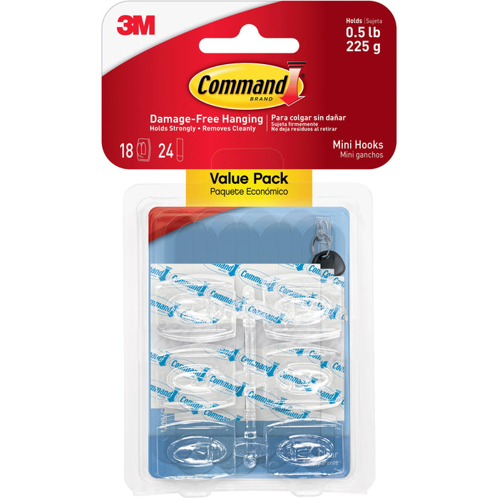 Command Mini Clear Hooks with Clear Strips - MMM17006CLRVP