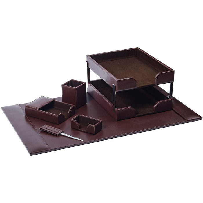 Dacasso 8-Piece Econo-Line Desk Set - Bonded Brown Leather - DACD3603