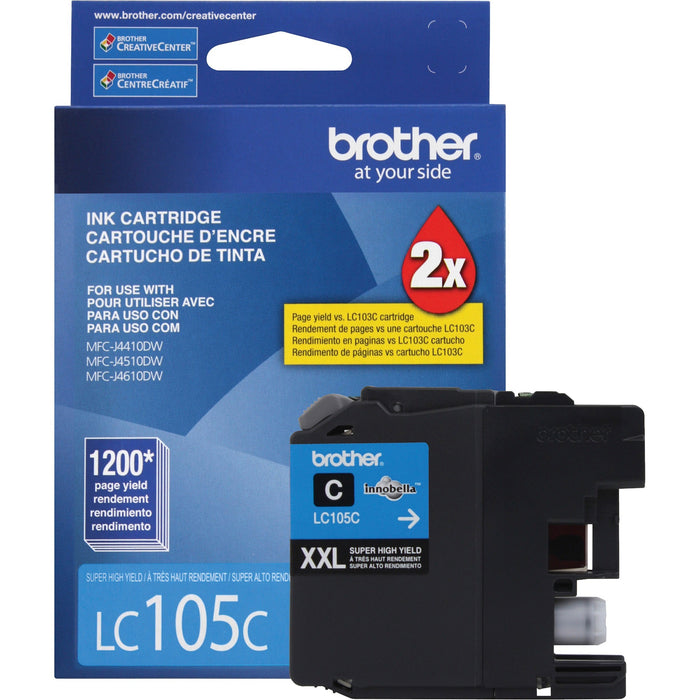Brother Genuine Innobella LC105C Super High Yield Cyan Ink Cartridge. - BRTLC105C
