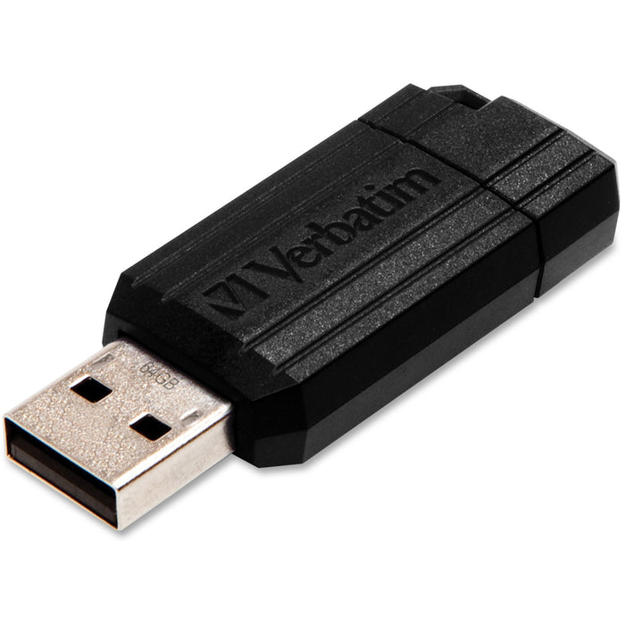64GB PinStripe USB Flash Drive - Black - VER49065