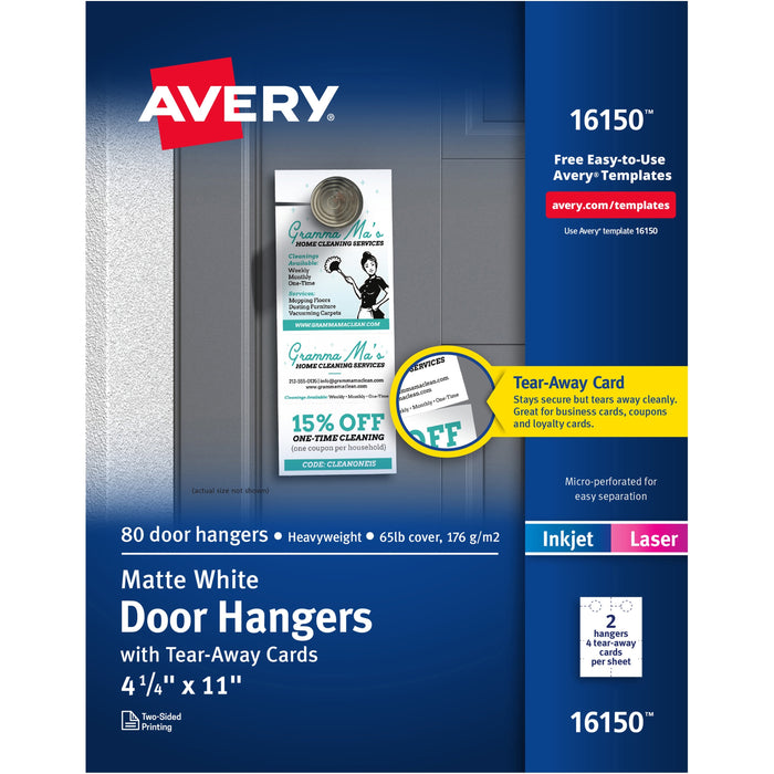 Avery&reg; Laser Inkjet Tear-Away Cards Door Hanger - AVE16150