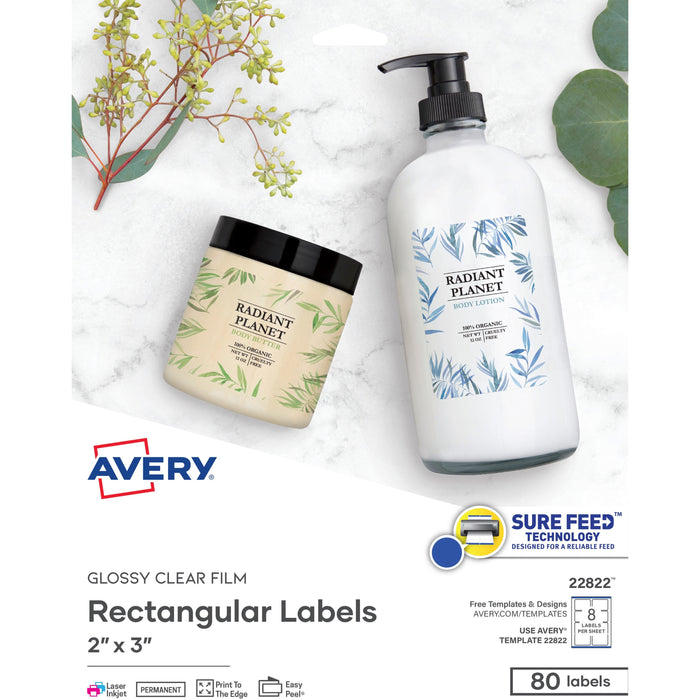 Avery&reg; Glossy Clear Labels -Sure Feed Technology - AVE22822