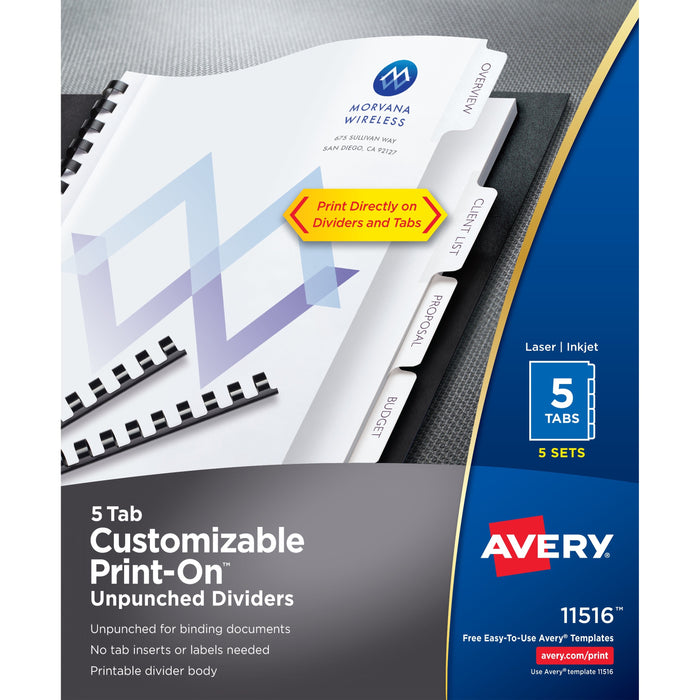 Avery&reg; Unpunched Print-On Dividers - AVE11516