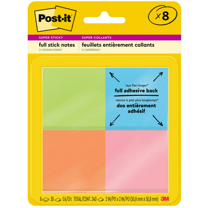 Post-it&reg; Super Sticky Full Adhesive Notes - Energy Boost Color Collection - MMMF2208SSAU