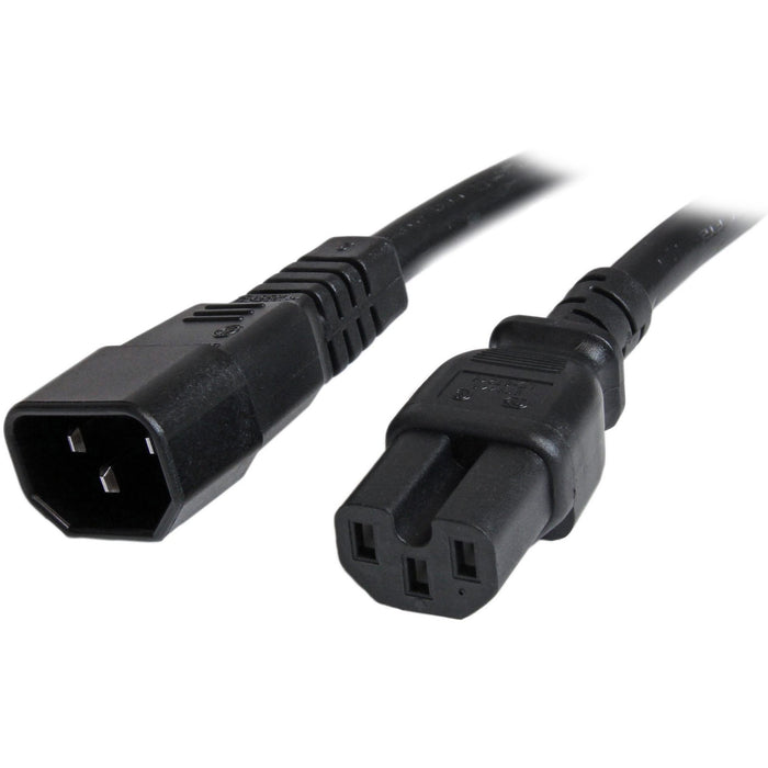 StarTech.com 3ft (1m) Heavy Duty Extension Cord, IEC C14 to IEC C15 Black Extension Cord, 15A 125V, 14AWG, Heavy Gauge Power Cable - STCPXTC14C153