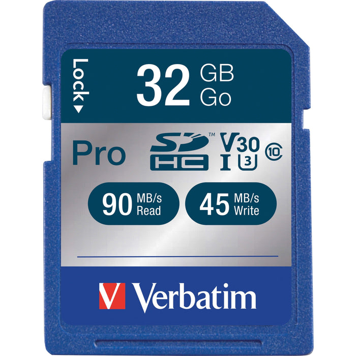 Verbatim 32GB Pro 600X SDHC Memory Card, UHS-1 U3 Class 10 - VER98047 Verbatim America, LLC
