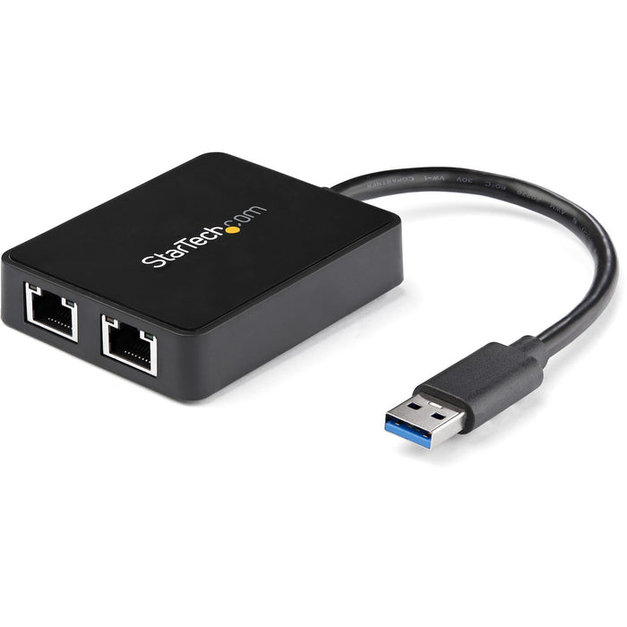 StarTech.com USB 3.0 to Dual Port Gigabit Ethernet Adapter NIC w/ USB Port - STCUSB32000SPT