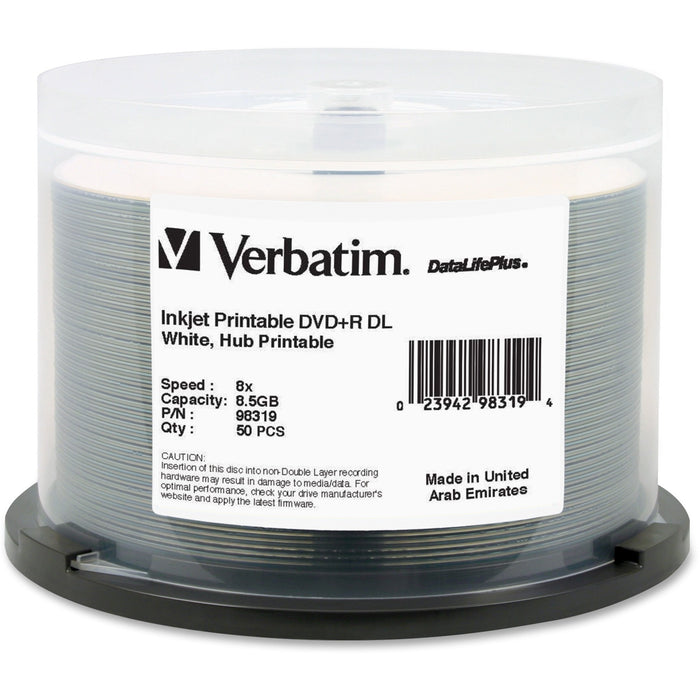 Verbatim DataLifePlus DVD Recordable Media - DVD+R DL - 8x - 8.50 GB - 50 Pack Spindle - VER98319