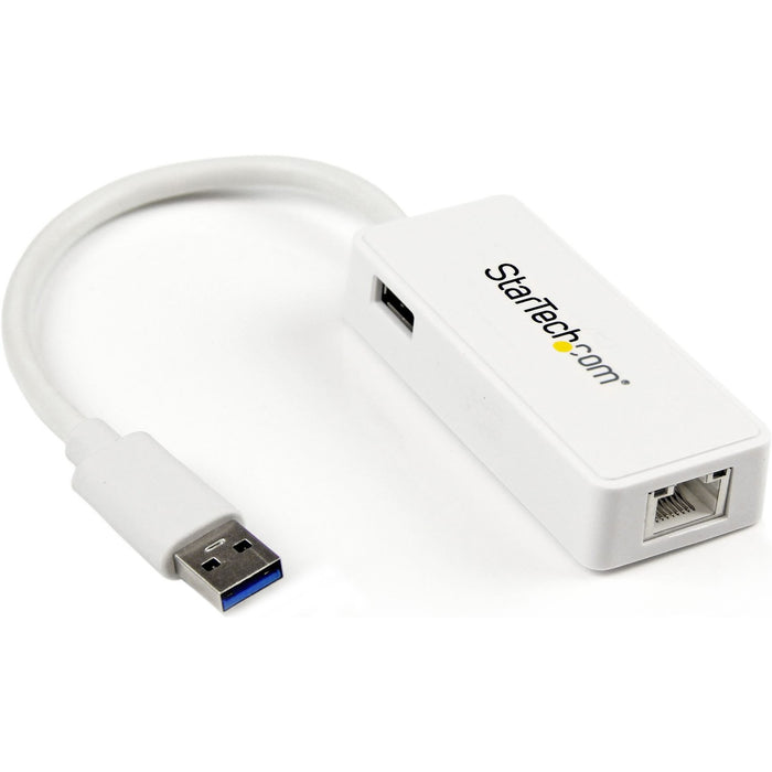 StarTech.com USB 3.0 to Gigabit Ethernet Adapter NIC w/ USB Port - White - STCUSB31000SPTW