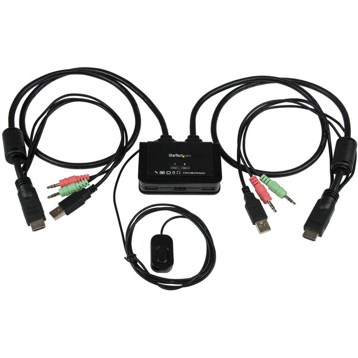 StarTech.com 2 Port USB HDMI Cable KVM Switch with Audio and Remote Switch - USB Powered - STCSV211HDUA