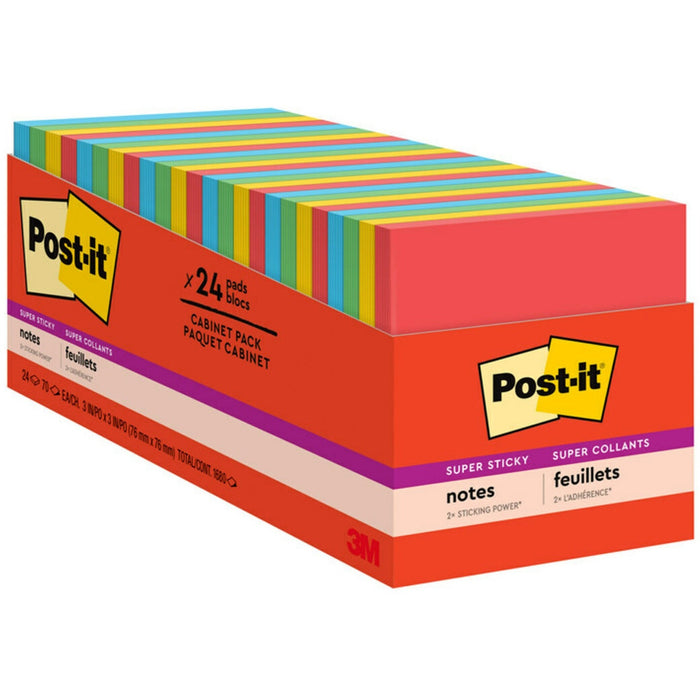 Post-it&reg; Super Sticky Notes Cabinet Pack - Playful Primaries Color Collection - MMM65424SSANCP