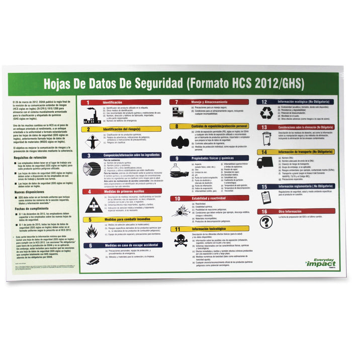 Impact Products GHS Safety Data Sheet Poster in Spanish - IMP799073