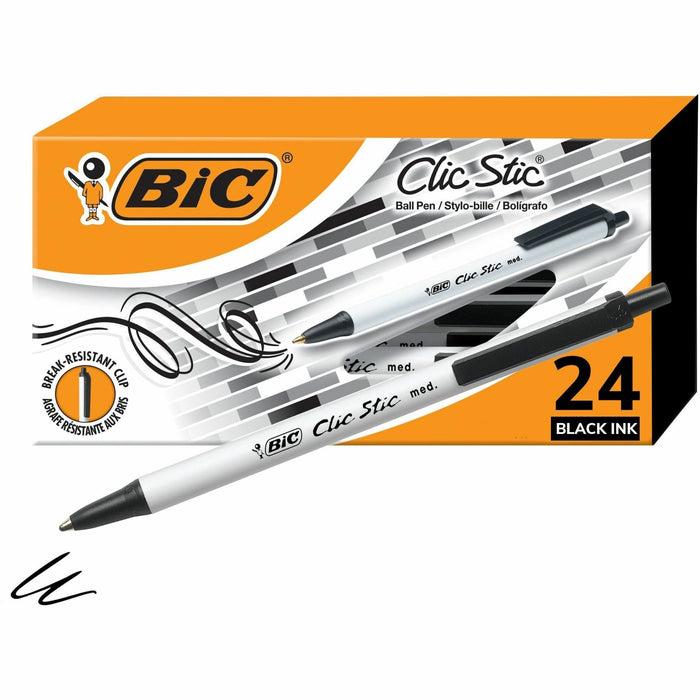 BIC Clic Stic Fashion Retractable Ball Point Pen, Black, 24 Pack - BICCSM241BLK