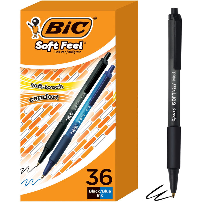 BIC Soft Feel Retractable Ball Point Pen Medium, Assorted, 36 Pack - BICSCSM361AST