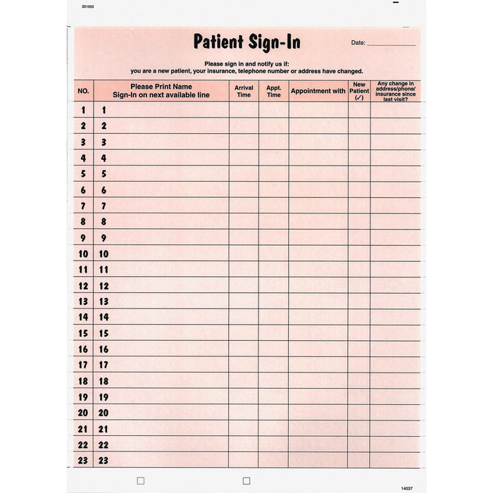 Tabbies Patient Sign-In Label Forms - TAB14530