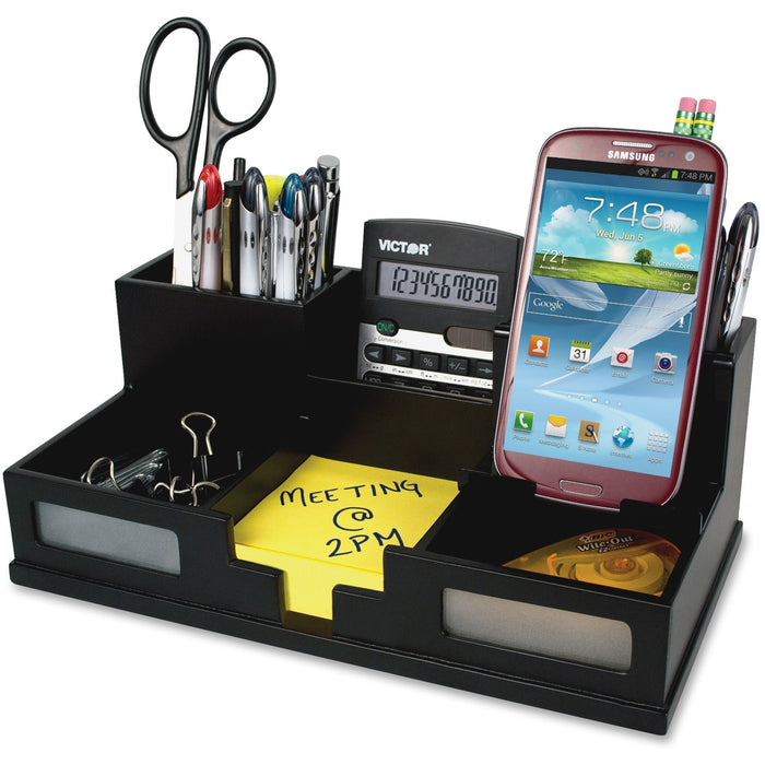 Victor 9525-5 Midnight Black Desk Organizer with Smart Phone Holder&trade; - VCT95255