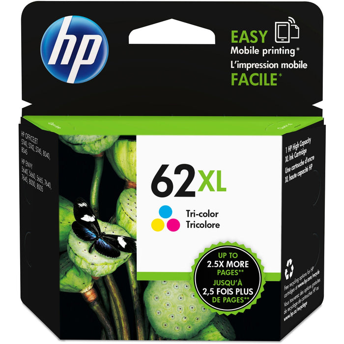 HP 62XL (C2P07AN) Original High Yield Inkjet Ink Cartridge - Cyan, Magenta, Yellow - 1 Each - HEWC2P07AN