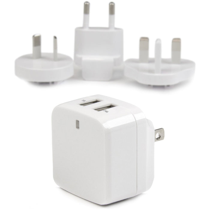 StarTech.com Travel USB Wall Charger - 2 Port - White - Universal Travel Adapter - International Power Adapter - USB Charger - STCUSB2PACWH