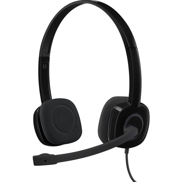 Logitech H151 Stereo Headset with Rotating Boom Mic (Black) - Stereo - 3.5MM AUDIO JACK CONNECTION - Wired - In-Line Control - 22 Ohm - 20 Hz - 20 kHz - Over-the-head - 5.9 ft Cable - Black - LOG981000587