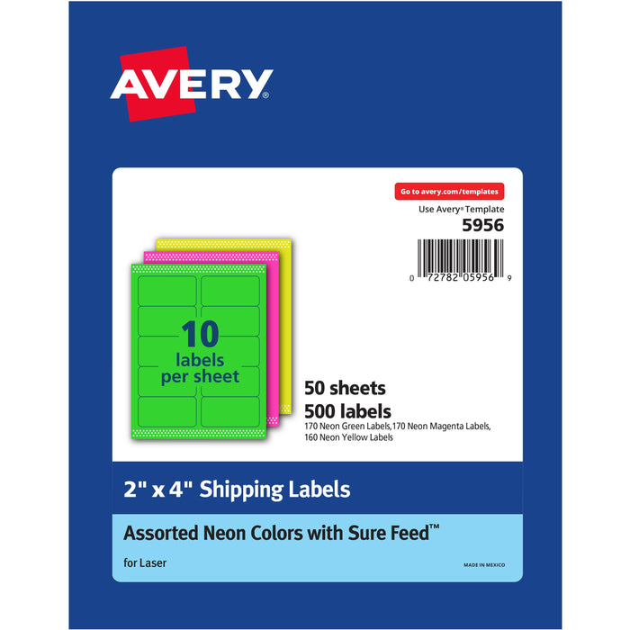 Avery&reg; High Visibility Neon Shipping Labels - AVE5956