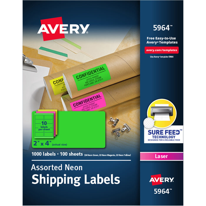 Avery&reg; High Visibility Neon Shipping Labels - AVE5964