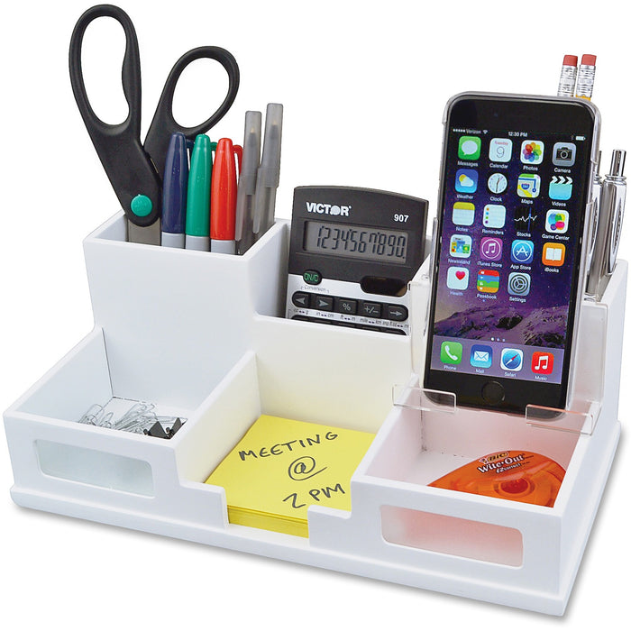 Victor W9525 Pure White Desk Organizer with Smart Phone Holder&trade; - VCTW9525