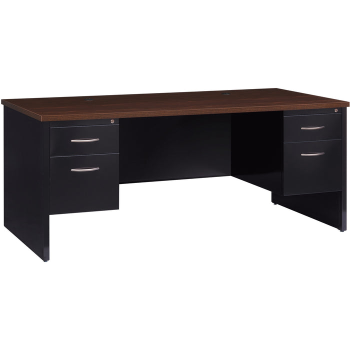Lorell Walnut Laminate Commercial Steel Desk Series Pedestal Desk - 2-Drawer - LLR79139
