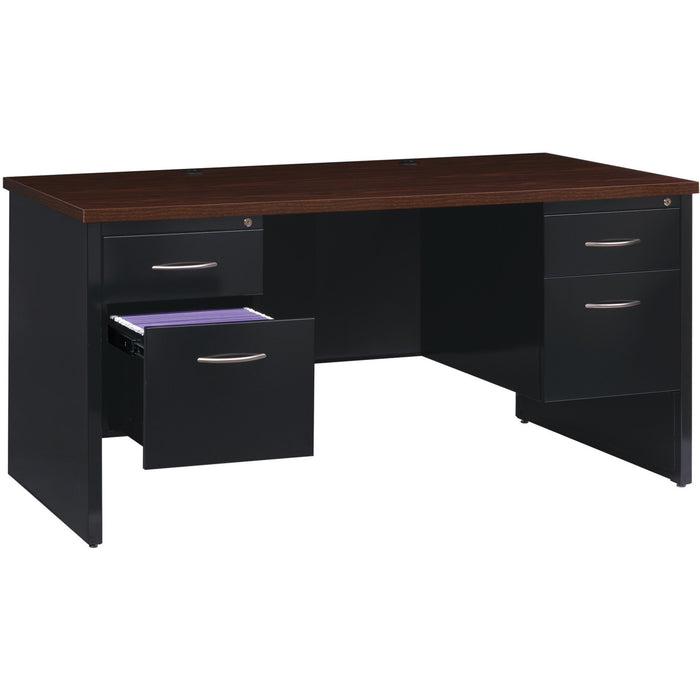 Lorell Walnut Laminate Commercial Steel Desk Series Pedestal Desk - 4-Drawer - LLR79141