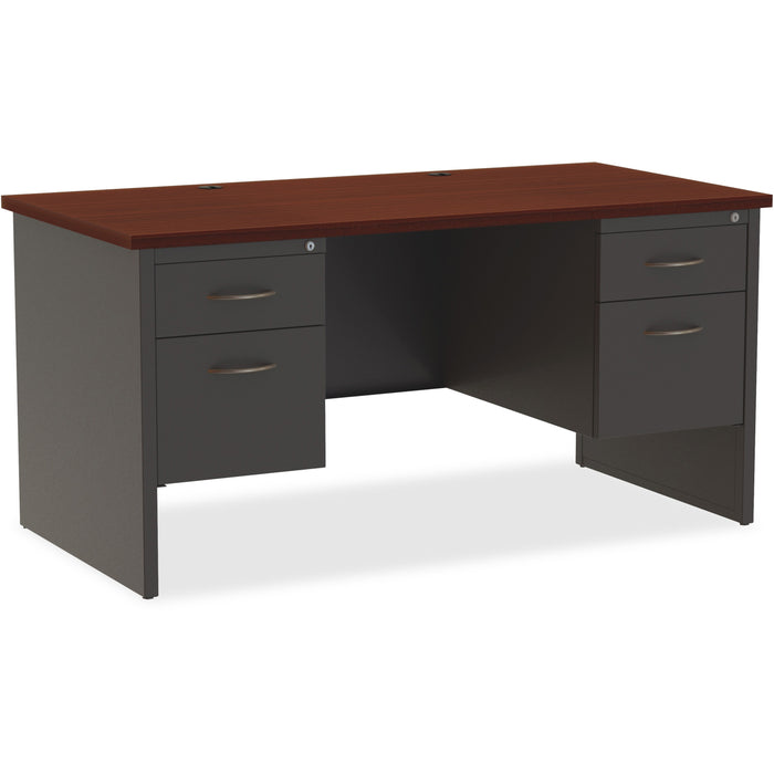 Lorell Mahogany Laminate/Charcoal Modular Desk Series Pedestal Desk - 2-Drawer - LLR79142