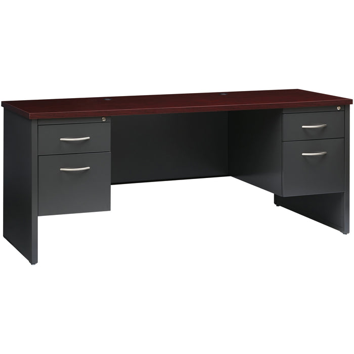 Lorell Mahogany Laminate/Charcoal Steel Double-pedestal Credenza - 2-Drawer - LLR79158