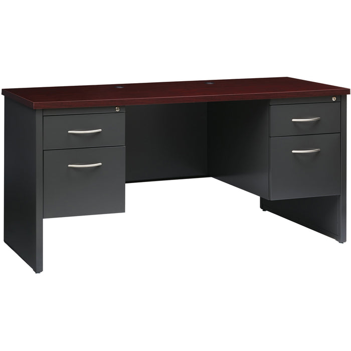 Lorell Mahogany Laminate/Charcoal Steel Double-pedestal Credenza - 2-Drawer - LLR79160