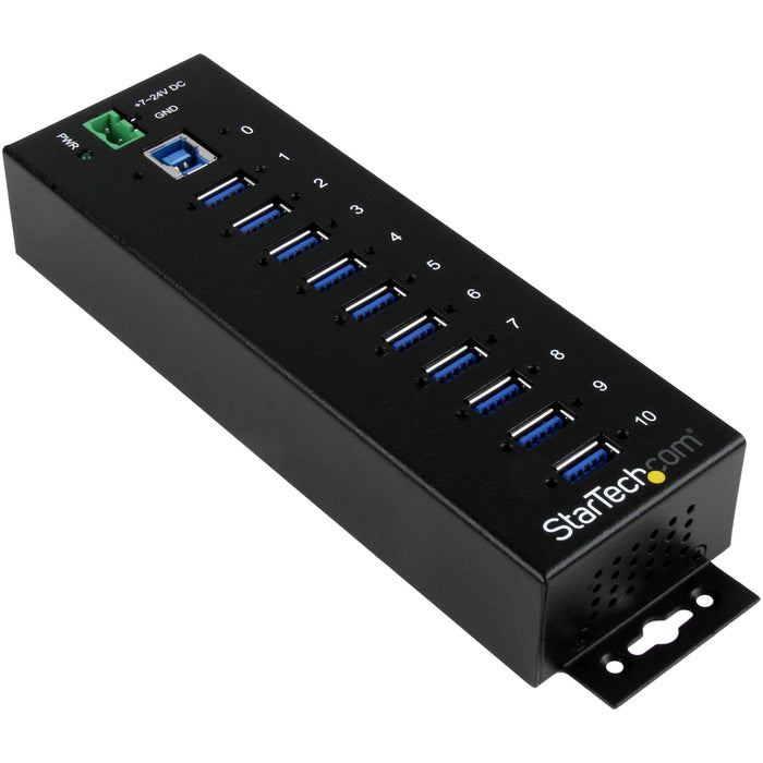 StarTech.com 10 Port Industrial USB 3.0 Hub - ESD and Surge Protection - DIN Rail or Surface-Mountable Metal Housing - STCST1030USBM