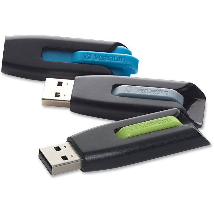 16GB Store 'n' Go&reg; V3 USB 3.2 Gen 1 Flash Drive - 3pk - Blue, Green, Gray - VER99126