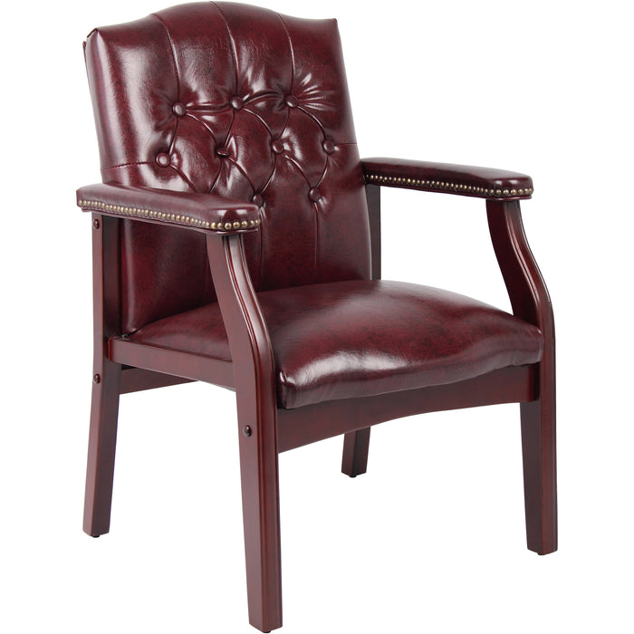 Boss Traditional Oxblood Vinyl Guest Chair with Mahogany Finish - BOPB959BY
