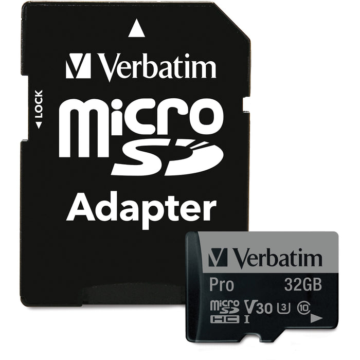 Verbatim 32GB Pro 600X microSDHC Memory Card with Adapter, UHS-I U3 Class 10 - VER47041