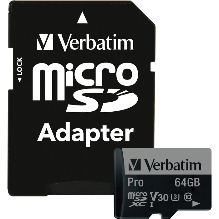 Verbatim 64GB Pro 600X microSDXC Memory Card with Adapter, UHS-I U3 Class 10 - VER47042