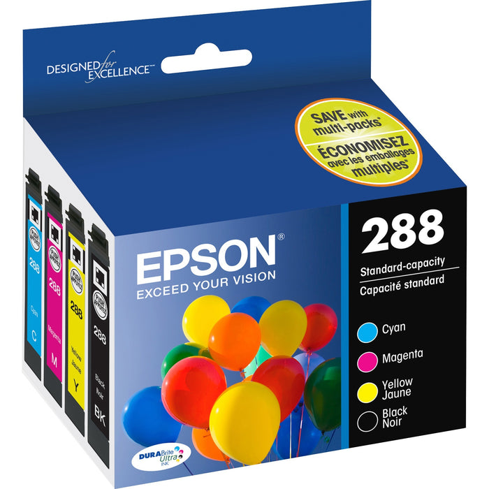 Epson DURABrite Ultra 288 Original Standard Yield Inkjet Ink Cartridge - Pigment Black, Pigment Cyan, Pigment Magenta, Pigment Yellow - 4 / Pack - EPST288120BCS