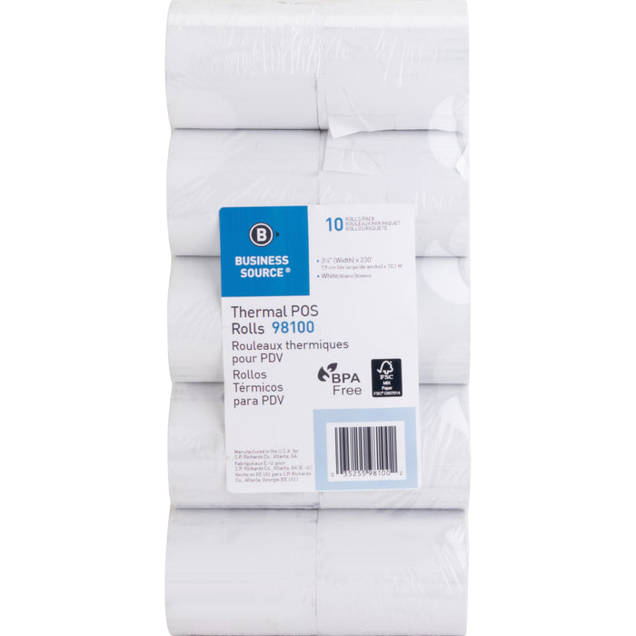 Business Source 3-1/8"x230' POS Receipt Thermal Rolls - BSN98100