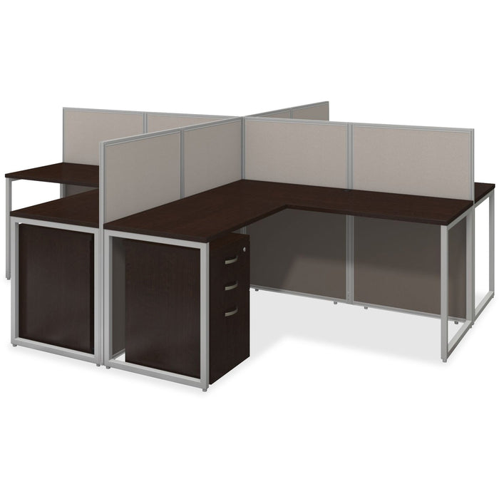 Bush Business Furniture Easy Office 60W 4 Person L Desk Open Office w/3-Drawer Pedestlas - BSHEOD760SMR03K
