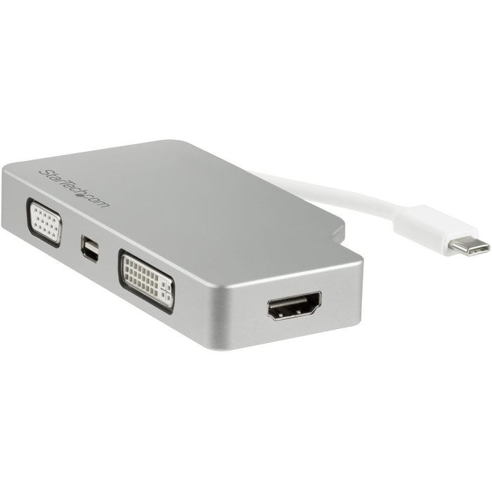 StarTech.com USB C Multiport Video Adapter 4K/1080p - USB Type C to HDMI, VGA, DVI or Mini DisplayPort Monitor Adapter - Silver Aluminum - STCCDPVGDVHDMDP