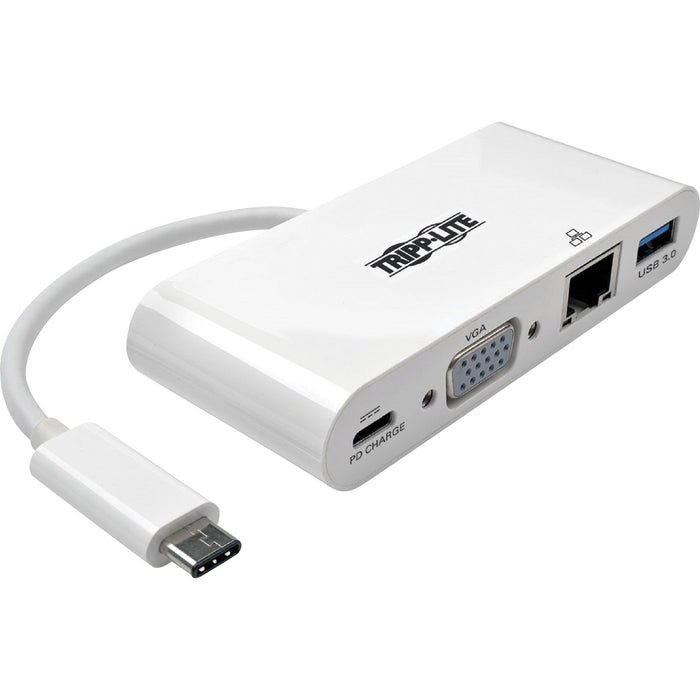 Tripp Lite USB-C Multiport Adapter, VGA, USB-A Port, Gbe and PD Charging, White - TRPU44406NVGUC
