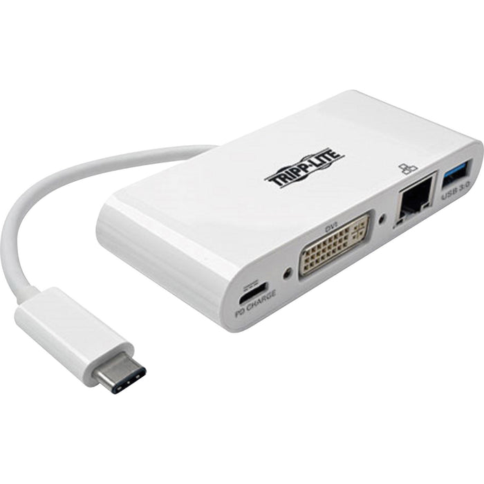 Tripp Lite USB-C Multiport Adapter, DVI, USB-A Port, Gbe and PD Charging, White - TRPU44406NDGUC