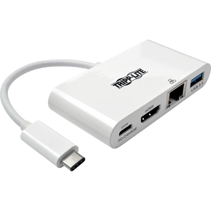 Tripp Lite USB-C Multiport Adapter - HDMI, USB 3.2 Gen 1 Port, Gigabit Ethernet, 60W PD Charging, HDCP, White - TRPU44406NHGUC