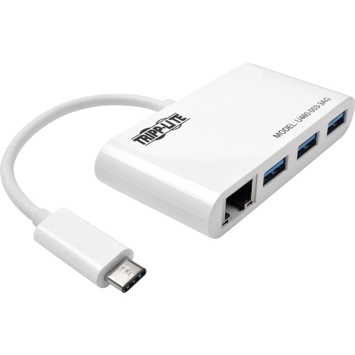 Tripp Lite 3-Port USB-C Hub with LAN Port, USB-C to 3x USB-A Ports, Gbe, USB 3.0, White - TRPU4600033AG
