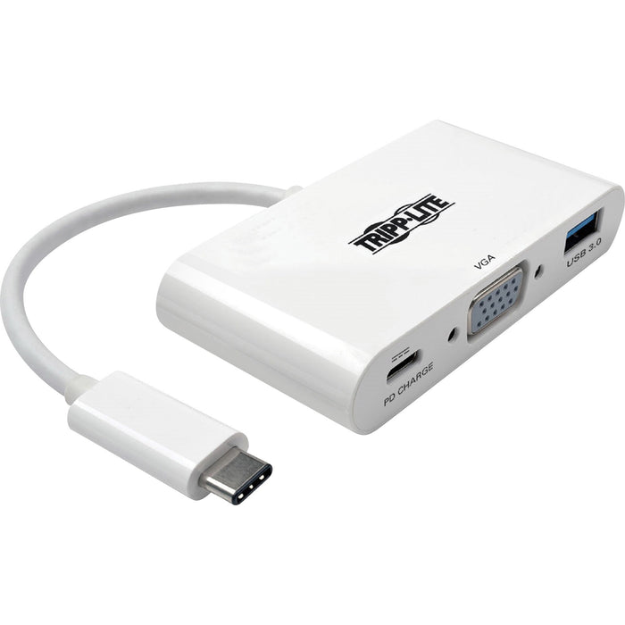 Tripp Lite USB-C to VGA Adapter with USB-A Port and PD Charging, White - TRPU44406NVUC