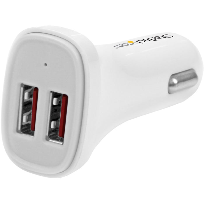 StarTech.com Dual Port USB Car Charger - White - High Power 24W/4.8A - 2 port USB Car Charger - Charge two tablets at once - STCUSB2PCARWHS