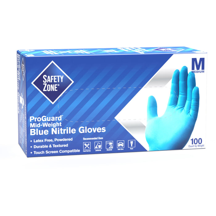 Safety Zone Powdered Blue Nitrile Gloves - SZNGNDRMD1M