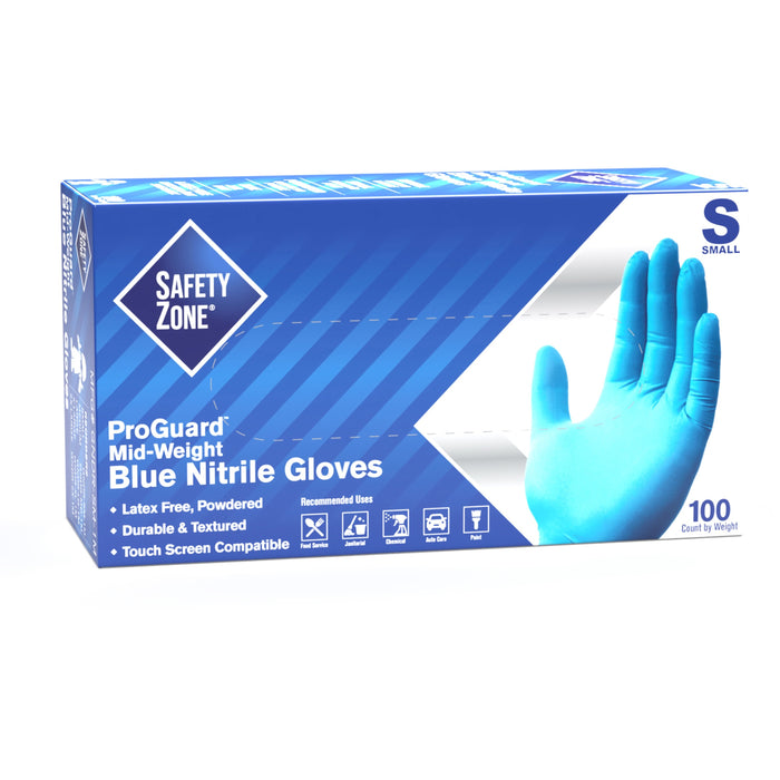 Safety Zone Powdered Blue Nitrile Gloves - SZNGNDRSM1M