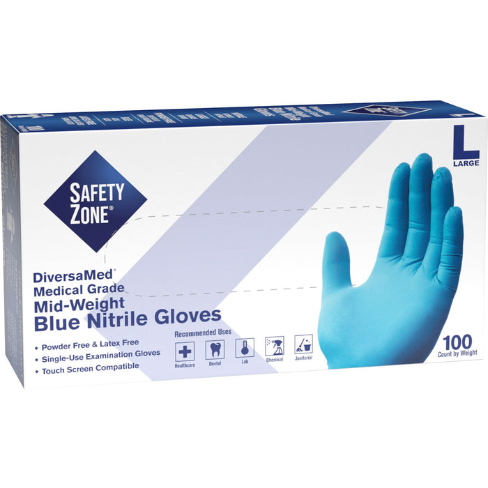 Safety Zone Powder Free Blue Nitrile Gloves - SZNGNEPLG1
