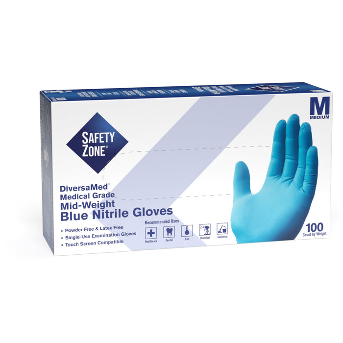 Safety Zone Powder Free Blue Nitrile Gloves - SZNGNEPMD1